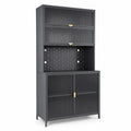 Armoire de rangement en métal noir avec portes et étagères