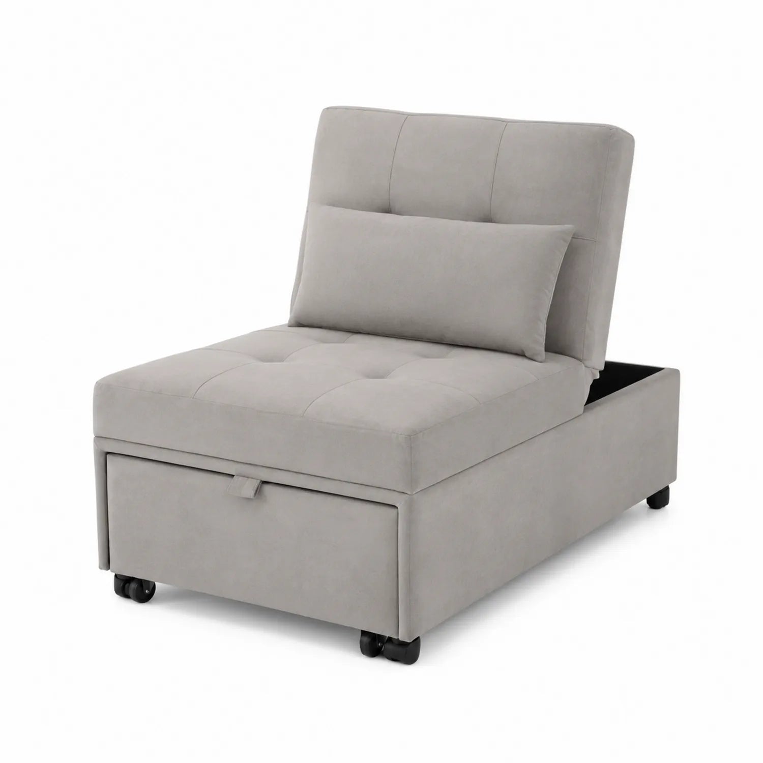 Fauteuil convertible en tissu polyester gris clair avec rangement