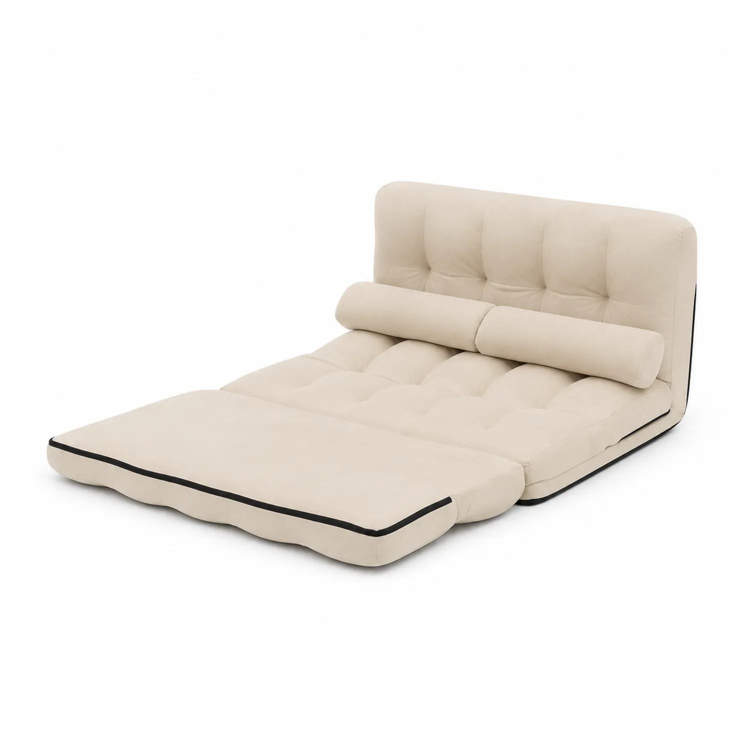 Canapé modulable en tissu beige avec coussin