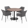 Table ronde en bois et métal avec 4 chaises en tissu Gris, diamètre 110 cm