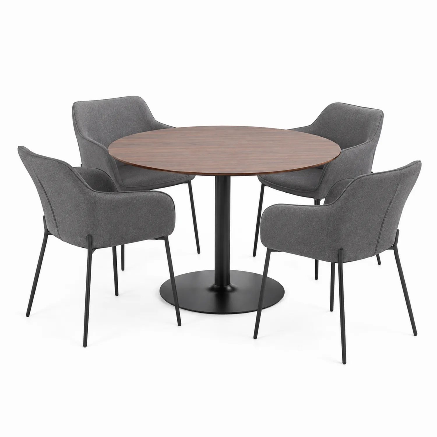 Table ronde en bois et métal avec 4 chaises en tissu Gris, diamètre 110 cm