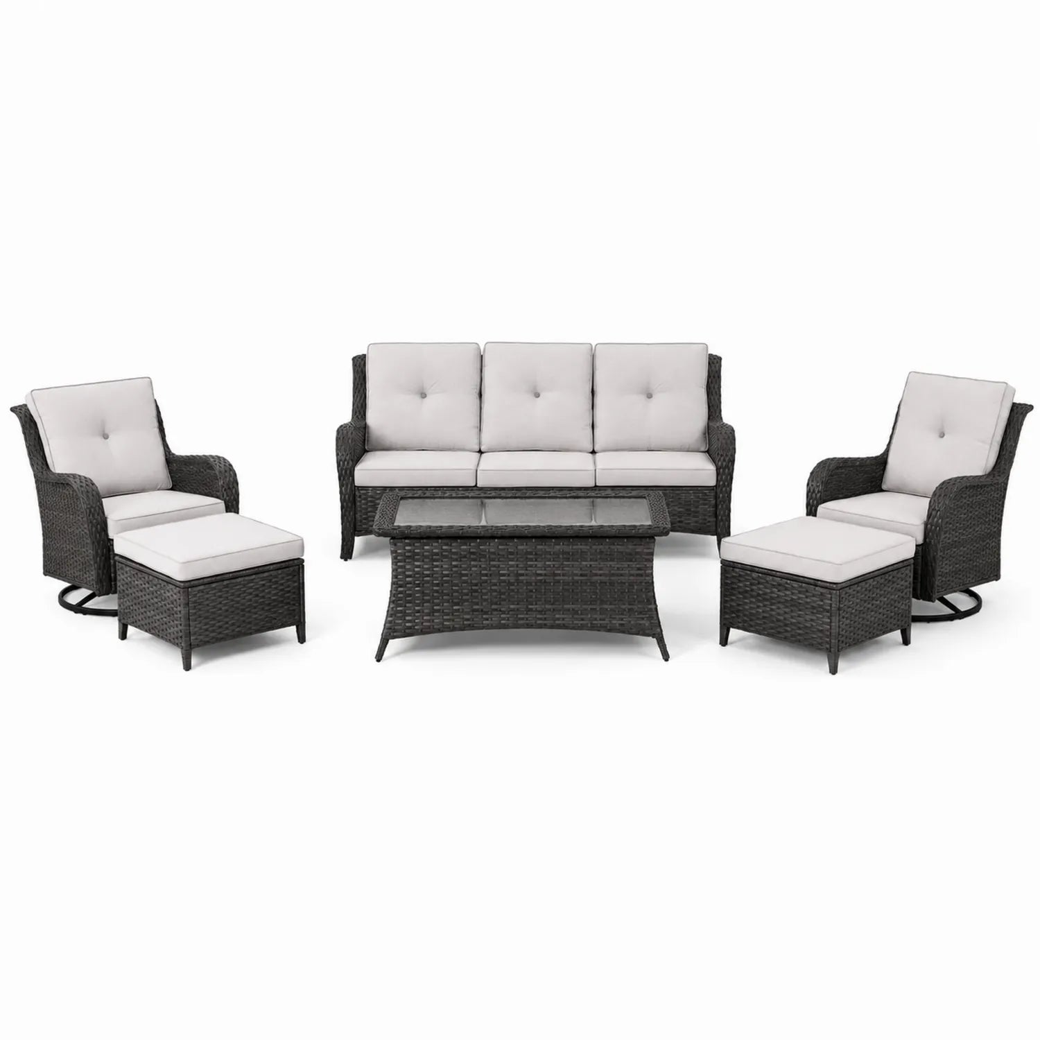 Ensemble de Mobilier Extérieur en Résine Tressée avec Coussins Gris/Blanc