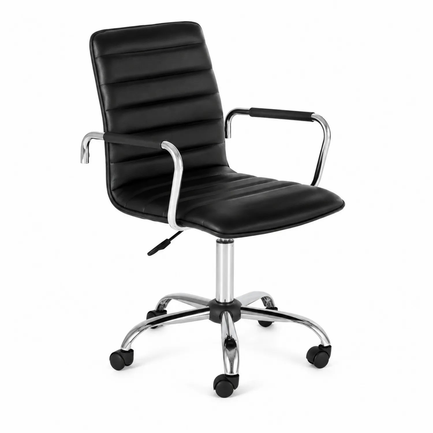 Chaise de Bureau en Cuir Synthétique Noir avec Accoudoirs Métal