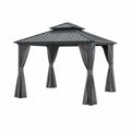 Pavillon de jardin en métal avec rideaux Gris 3x3 m