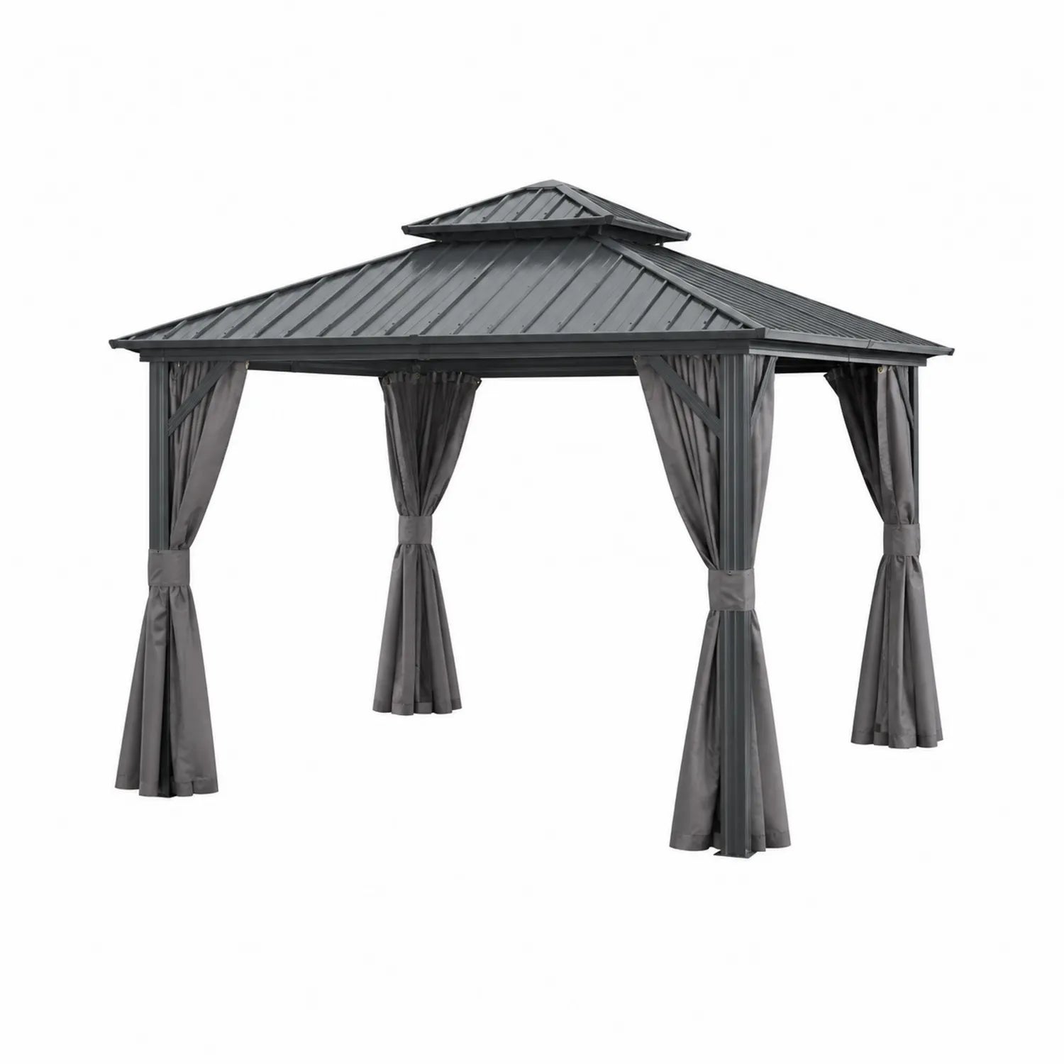 Pavillon de jardin en métal avec rideaux Gris 3x3 m