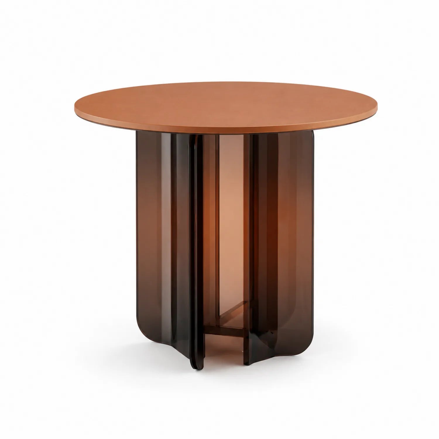 Table ronde en bois et verre teinté marron Ø90 cm