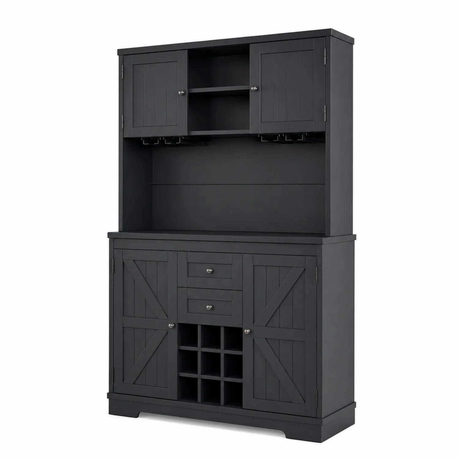 Buffet de rangement en bois avec casiers à vin Noir