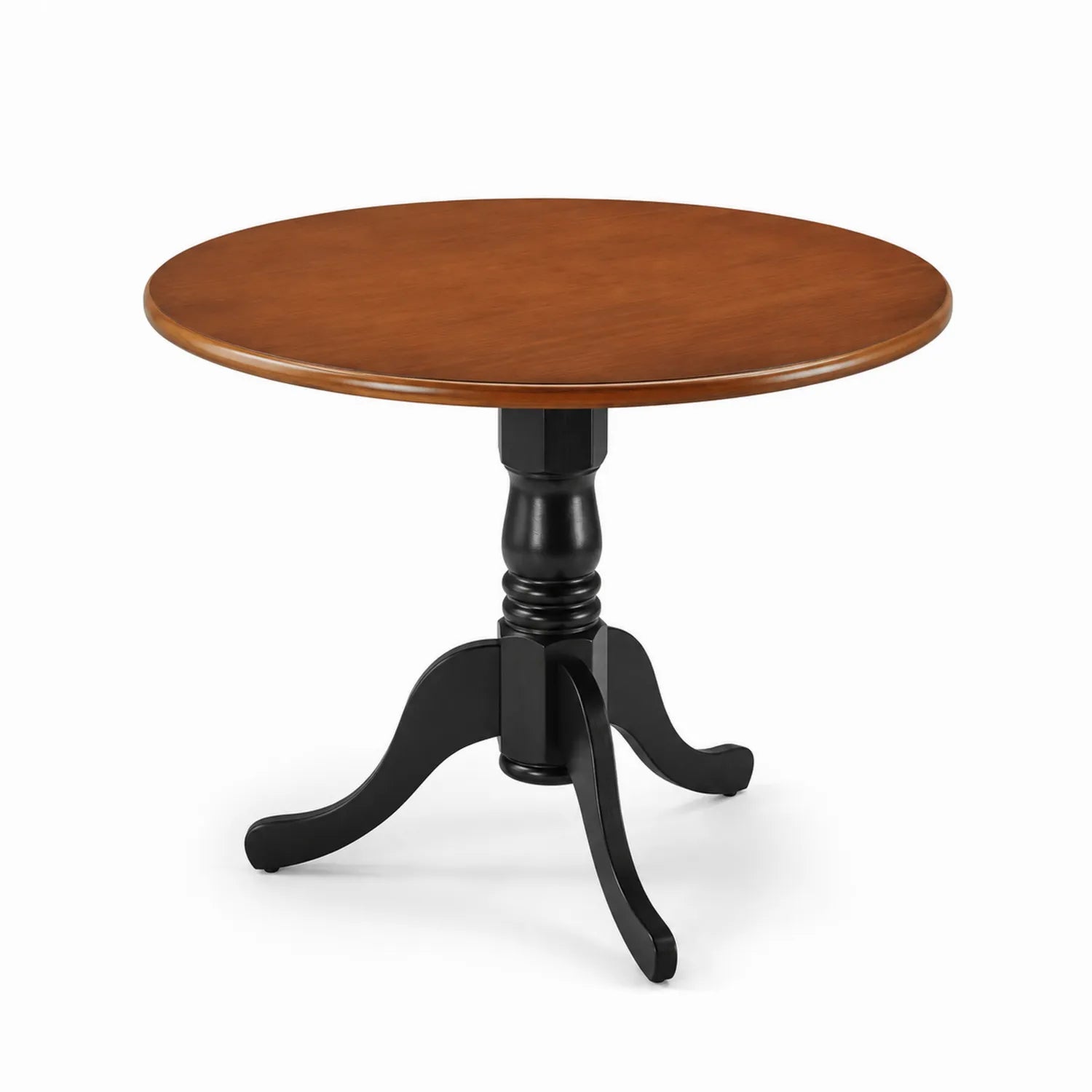 Table ronde en bois massif acajou et noir, diamètre 90 cm