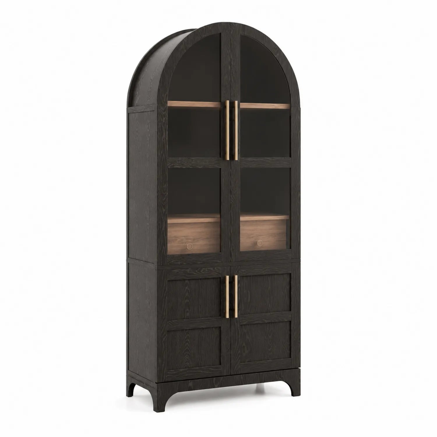 Armoire en bois avec portes en verre trempé et poignées dorées 200cm