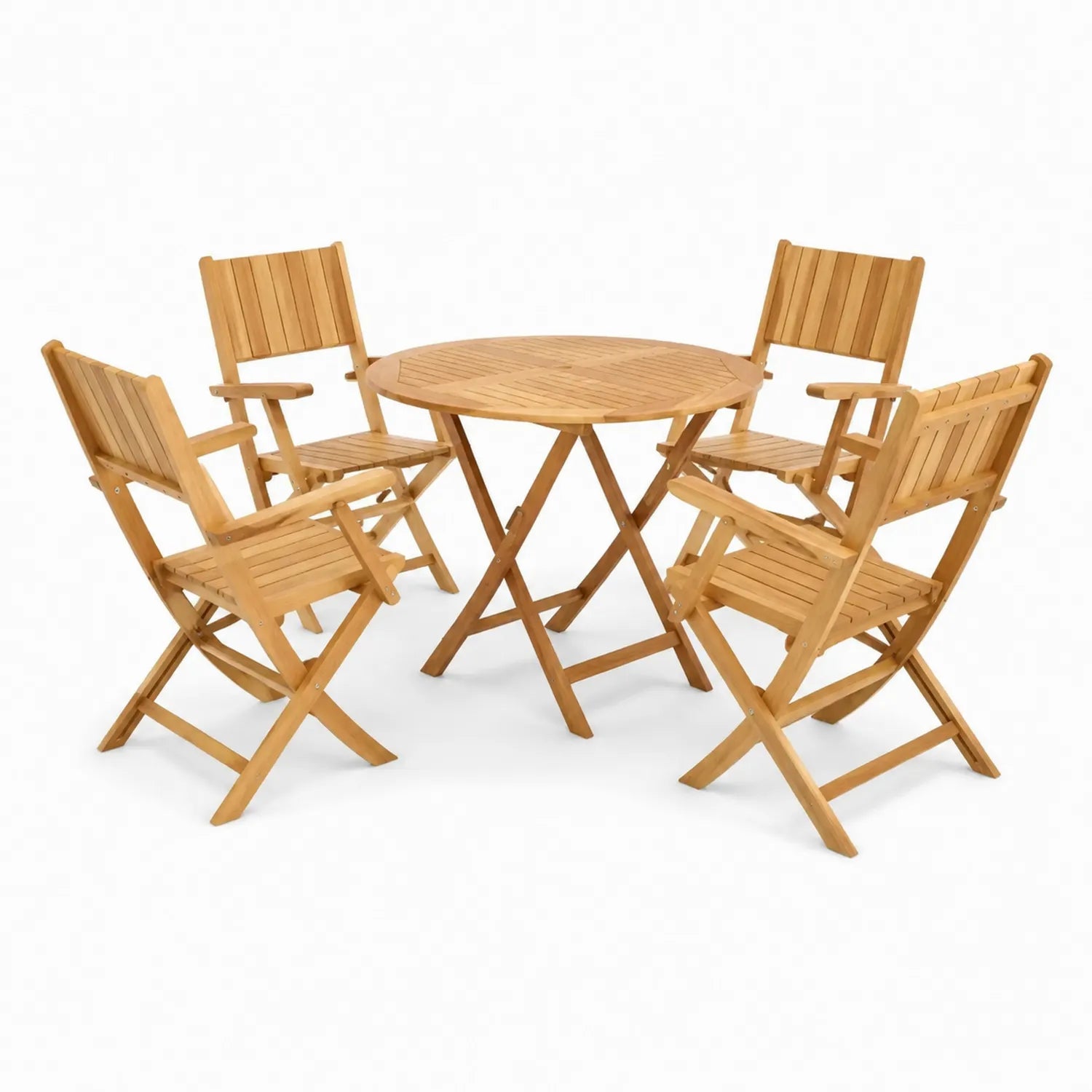 Ensemble de Table Ronde et Chaises Extérieures en Bois d'Acacia