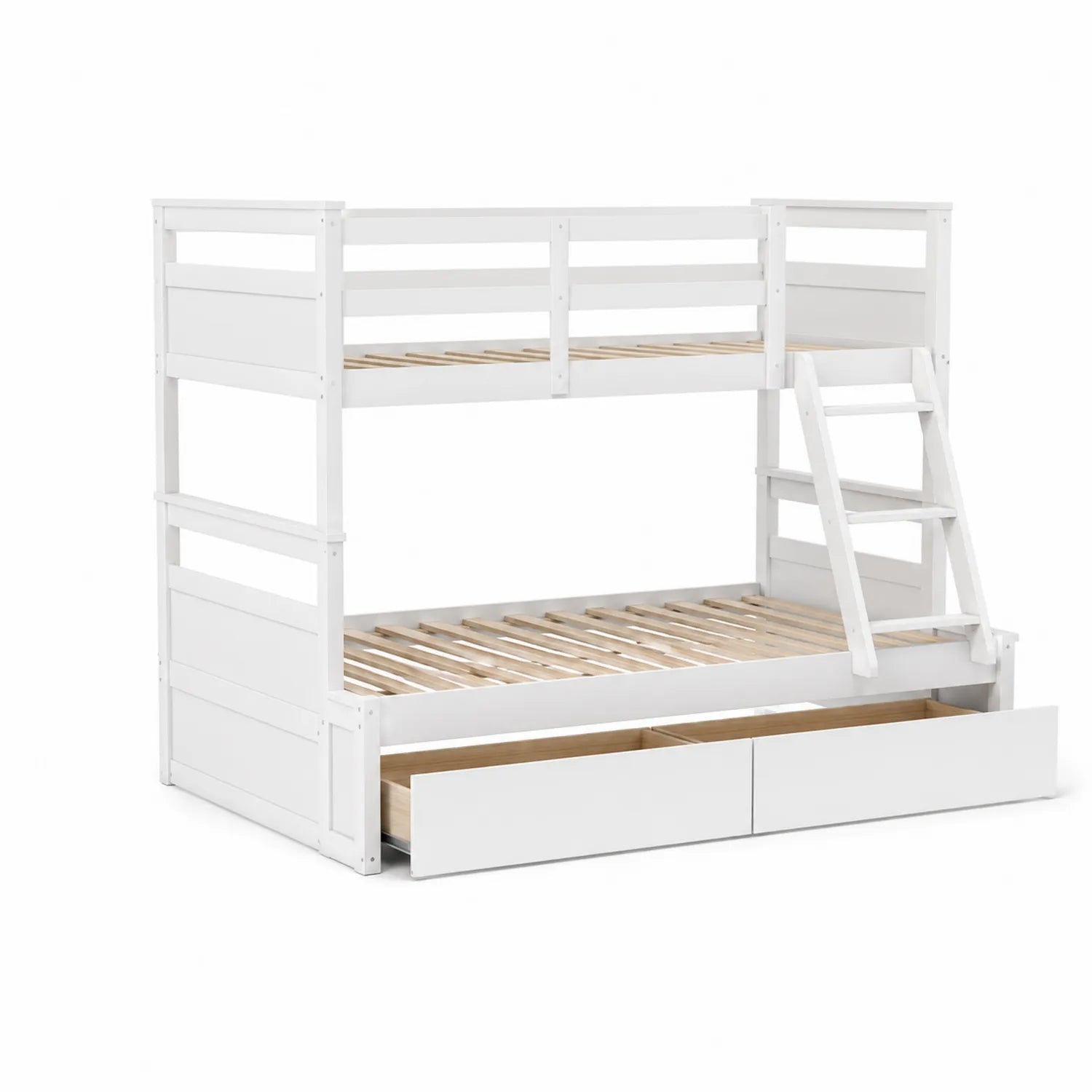 Lit superposé en bois avec escaliers et tiroirs de rangement