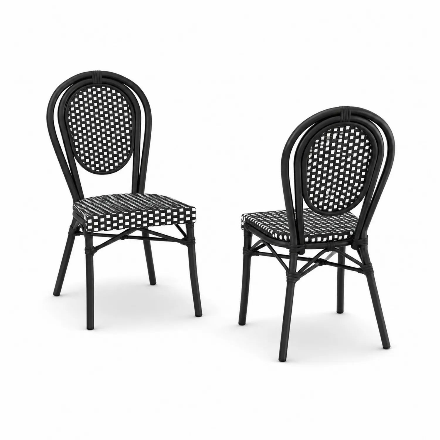 Chaises en aluminium noir avec résine tressée, lot de 2